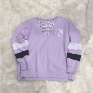 PINK Lace Up Pullover